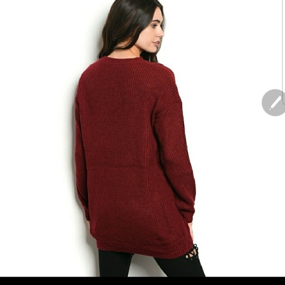 Tantalyzn Apparel Burgundy Lace-Up Sweater - Picture 2 of 4